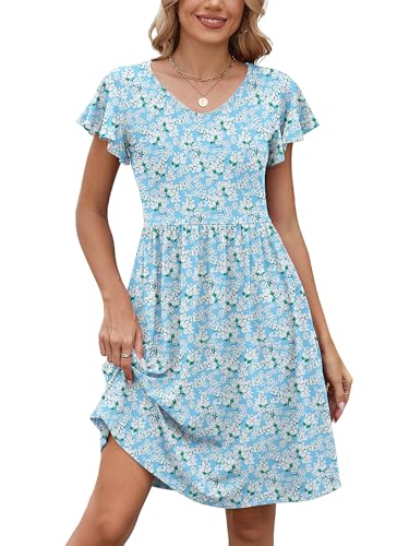 Image of Heymoments Women's Summer Short Sleeve Dresses Casual T-Shirt Flowy Tunic Ladies Beach Sundress