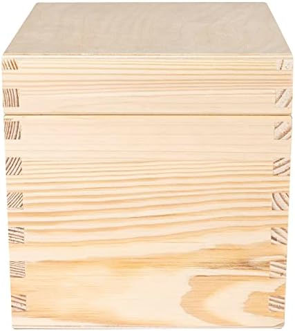 Creative Deco Square Wooden Storage Box Cube | 16 x 16 x 16 cm | with Hinged Lid & without Handles | Plain Unpainted & Unfinished Gift Box | Craft Office Jewellery Box Keepsake Trinket Chest Treasure