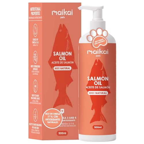 MAIKAI Aceite de Salmón 100% Natural para Perros y Gatos 500 ml Rico en Omega 3 6 y 9 Refuerza Articulaciones Sistema Inmune y Piel Sana Pelo Brillante y más Vitalidad