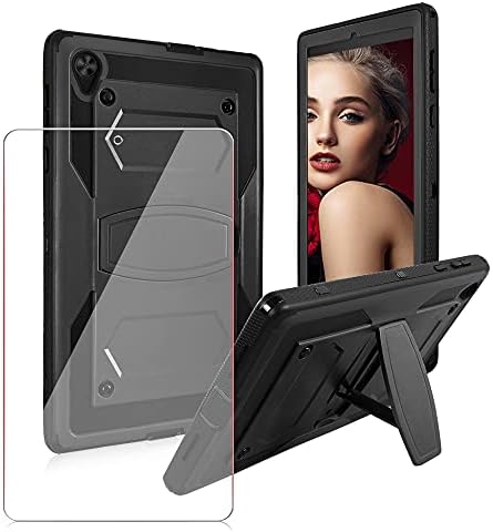 SOATUTO for Alcatel Joy Tab 2 / TCL 8 inch Tablet Case with Tempered Screen Protector Kids Friendly Sturdy Case Built Stand for Alcatel Joy Tab 2 2020 Model 9032Z / TCL Tab Model 9048S 8"-Black+1 Pcs
