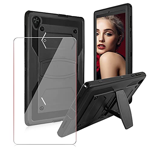 Soatuto For Alcatel Joy Tab 2 / Tcl 8 Inch Tablet Case With Tempered Screen Protector Kids Friendly Sturdy Case Built Stand For Alcatel Joy Tab 2 2020 Model 9032Z / Tcl Tab Model 9048S 8"-Black+1 Pcs #TOP18