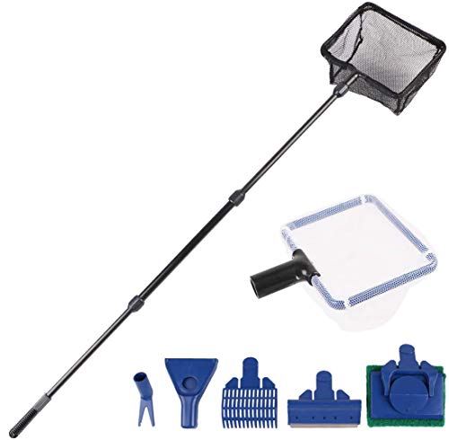 RCruning-EU 6 in 1 Aquarium Reinigung Set Reinigungsset für Aquarium inkl. Fischnetz, Kiesharke, Algenschaber, Gabel, Schwamm-Tools im Set Cover