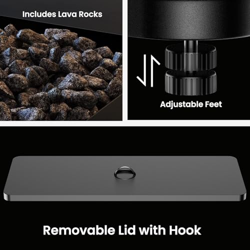 AMADA HOMEFURNISHING 43 Inch Propane Fire Pit Table, 60,000 BTU Gas Fire Pit with Lava Rocks, Waterproof Cover, Removable Lid, Cup Holders, 2-in-1 Fire Table for Patio, Backyard, Garden, Black - Image 5