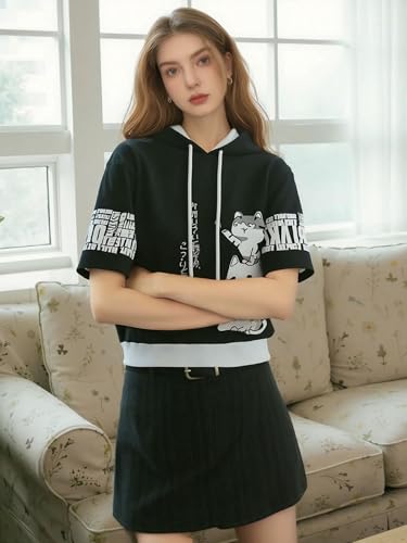 Men Women Y2K Hoodie T-Shirt, Japanese Kawaii Cute Anime Short Sleeve Aesthetic Top Tshirts Streetwear Summer2