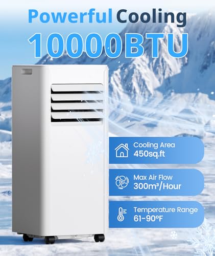 Image of 10,000 BTU Portable Air Conditioner, 4-in-1 AC Unit Cools 450 Sq.Ft, Quiet Air Conditioner with Dehumidifier & Fan, LED Display, Remote, 24H Timer, Window Kit for Bedroom Office Dorm