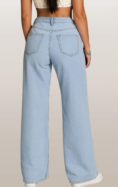 Image of Women's Kashianxstyle Loose Fit Wide Leg Denim Jeans | Mid High Rise Casual Denim Pants for Women, Full Length Everyday Wear