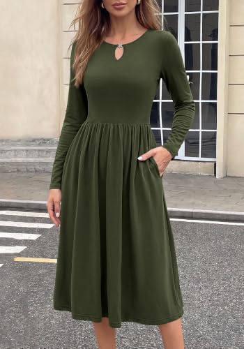 KIRUNDO Women's Midi Empire Waist Long Sleeve A-Line Dress (Various) - image 2