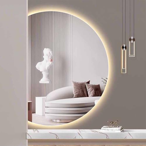 SXZYHJYC Espejo Decorativo semicircular de 130 cm con luz de 3 Colores, retroiluminación LED de Media Luna para baño de 100 cm, atenuación Inteligente antivaho, Montaje en Pared, interrupto