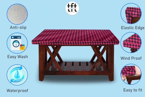 Image of The Furnishing Tree Elastic Rectangular Dining Table Cover WxL 36x48 in Inches Polyester Checkered Pattern Maroon