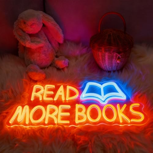 Read More Books Neon Sign, Dimmable LED Wall Decor, USB Powered Acrylic Bookish Light for Bedroom, Library, Reading Nook, Classroom & Book Lover Gift Decoration 16.54 x 7.87 inch