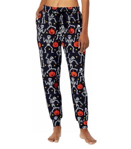 Lindanina Women's Halloween Pajama Pants Pj Bottoms Skeleton Pumpkin L