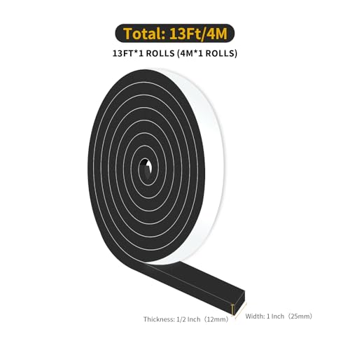Image of High Density CR Door Seal,for Door and Window,1 in x 1 /2 in x 13Ft | Door Weather Stripping,Strong Adhesive,Weatherproof,Reduce Noise,Door Seal,Foam Insulation Tape for Doors and Windows,Black