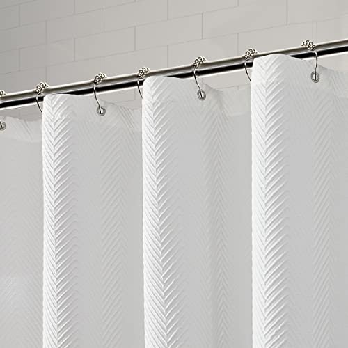 Autokcan White Shower Curtain Set, 3D Embossed Shower Curtains For Bathroom, Waterproof Fabric Bath Curtains With 12 Hooks (Herringbone, W 72" X L 72") #TOP1