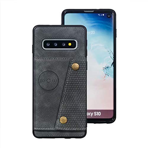 nh Case Samsung Galaxy S10 Plus Case with Card Slots Holder Phone Cover Leather Exterior [with Screen Protector] [4 Card Pockets] Compatible for Samsung Galaxy S10 Plus - Gray