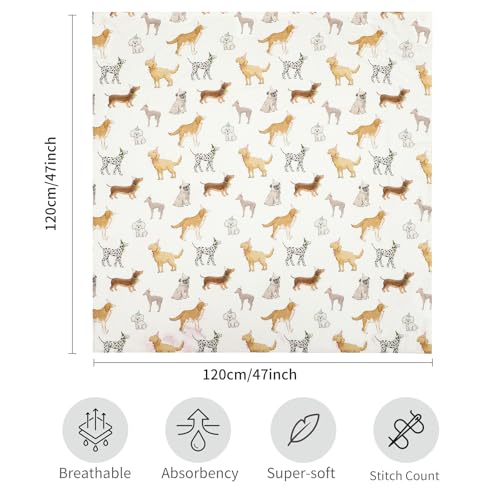 Image of insular Muslin Swaddle Blankets for Boys Girls, 2 Pack Receiving Baby Blanket Large 47 x 47 inches, Soft Breathable Swaddling Wrap for Unisex Newborn, Party Dogs&Space