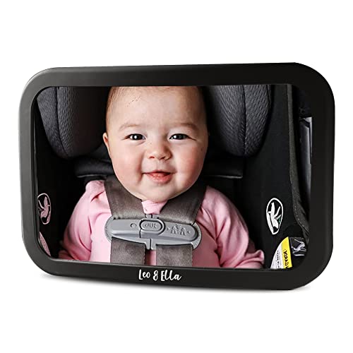 Image of Leo and Ella Baby Car Mirror Safety First, Certified Crash Tested for Rear Facing Baby Car Seat Shatterproof Mirror with Adjustable Safety Mount Crystal Clear View of Newborn, Premium
