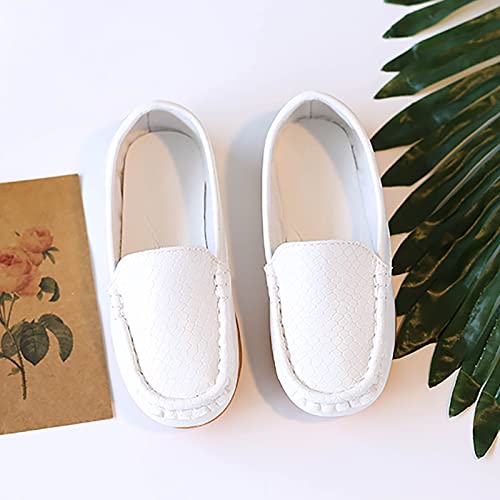 Toddler Little Kid Boys Girls No Slip On Loafers Dress Flat Shoes Soft Suede Leather Flat Boat Shoes Loafer (White, 29)3