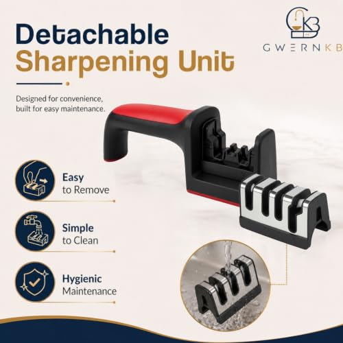 Image of GwernKB 4-in-1 Manual Knife Sharpener Tool for Kitchen, Kitchen Knife Sharpener for Home with Tungsten Steel & Ceramic Slots, Scissor Slot, Non-Slip Base & Ergonomic Handle