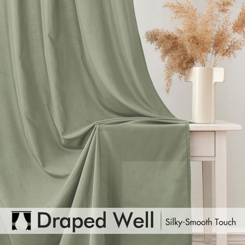 Image of MIULEE Sage Green Semi Sheer Privacy Curtains Drapes 2 Panels 52W x 84L | Semi sheer privacy, non-see-through, light filtering, fits kitchen, bathroom, bedroom