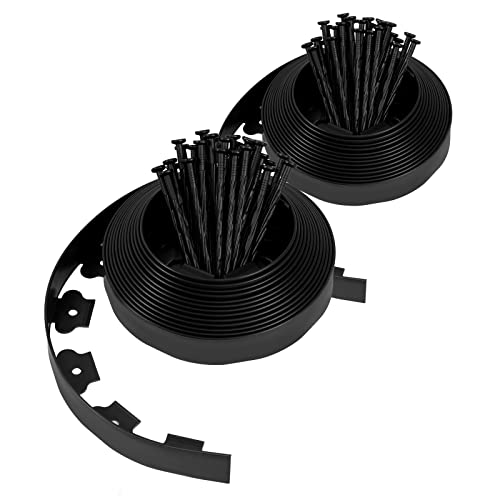 WOLTU Bordes de Jardin, Borde de Césped de Plástico PE, Delimitadores de Bordes para Jardin, Bordura para Jardin Flexible, Longitud 20 m, Altura 5 cm, con 60 Clavijas, Negro