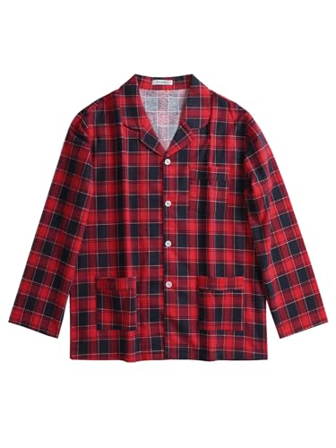 Esenchel Men's Cotton Flannel Sleep Shirt Button Down Pajama Top XXL Red Dark Blue