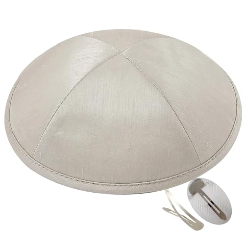 Zion Judaica Deluxe Raw Silk Kippah Light Gray 6.5' for Kids & Adults Polysilk Yarmulke for Wedding...