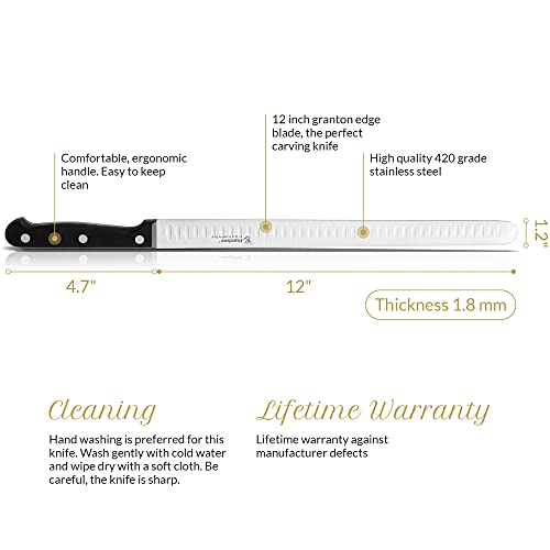 Humbee Chef Carving Knife With Granton Edge For Home Kitchens Carving Knife 12 Inch Black #TOP4