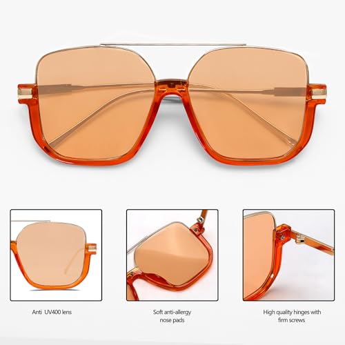 Image of GUVIVI Retro Oversized Aviator Sunglasses for Women Men Square Double Bridge Pilot Sun Glasses 70s Trendy Shades