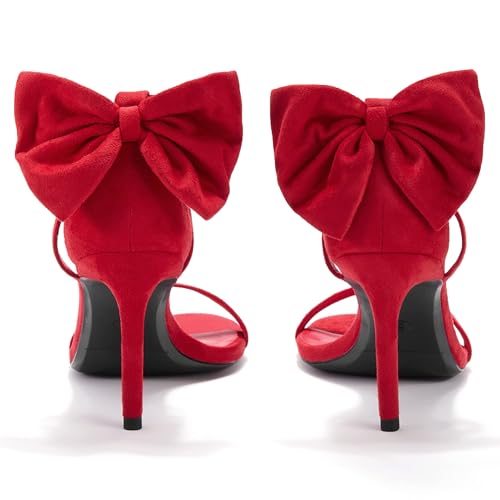Image of Coutgo Womens Ankle Strap High Heels Open Toe Stiletto Bow Tie Knot Heeled Sandals Fashion Wedding Dress Pump Shoes