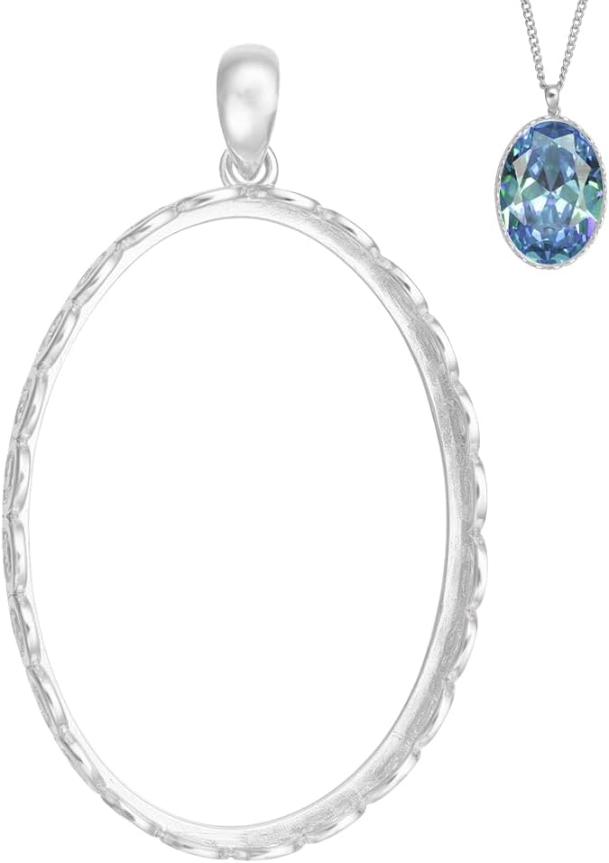 BENECREAT 925 Sterling Silver Crown Bezel Cup Tray Pendant for 1.1x0.8 Inch Gemstone, Oval Cabochon Pendant Base for Jewelry Making