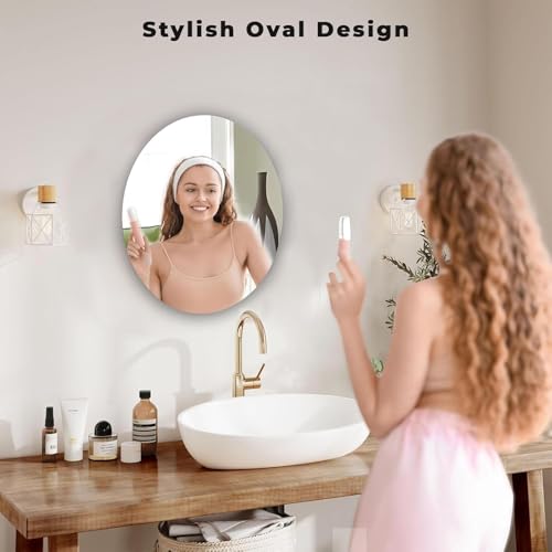 Image of PANCA Oval Adhesive Wall Mirror Sticker 21x31 cm | Unbreakable Flexible Plastic Mirror for Bathroom & Bedroom | Lightweight Wash Basin Mirror for Tiles & Home Decor