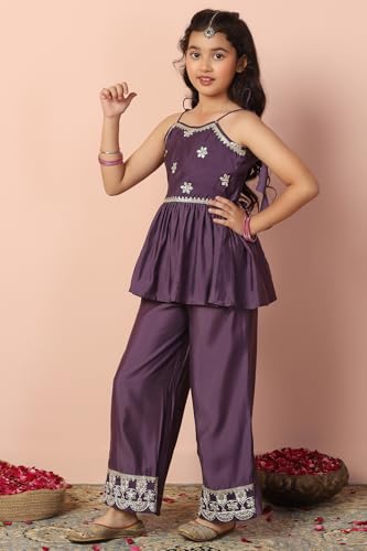 Image of Fashion Dream Girls Chanderi Ethnic Top & Palazzo Set|Indo Western Set|Salwar Suit