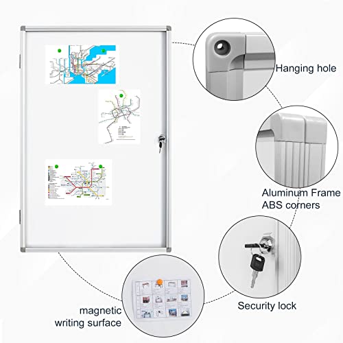 Best Board Lockable Magnetic Enclosed Dry-Erase Whiteboard, Tamper-Resistant Wall-Mounted Display Whiteboard, Aluminum-Framed Window Whiteboard 35X24 Inches (White) #TOP2