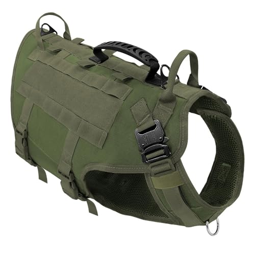 ドイツのシェパードフレンチブルドッグラブラドール用のハンドルメタルバックル付きの軍事戦術ナイロンワーキング犬のトレーニングハンティングハーネス,緑,l