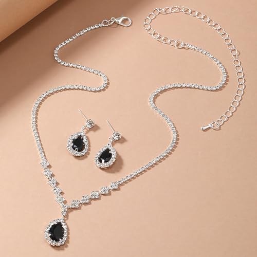 GIGB PBDK Bridal Necklace Earring Jewelry Set for Women Wedding Prom Vintage Rhinestone Tennis Choker Teardrop Crystal Dangle Earrings Bridesmaid Dresses Accessories Gift (Silver black) by GIGB PBDK - Used condition - Image 7