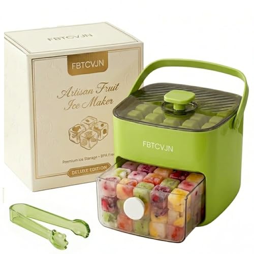 48 Cube Ice Maker with Easy Press Lid, Double-Deck Portable Ice Cube Tray, Ice Cube Mold Maker Container Box for Freezer Includes Lid Bin Tongs for DIY Whiskey Cocktail Coffee Beverages