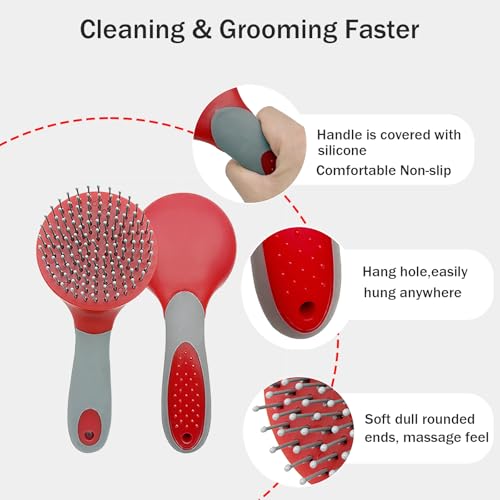 Horse Mane & Tail Combs Horse Brushes Shedding Brush Grooming Tool for Equine Long Haired Dogs (Red)