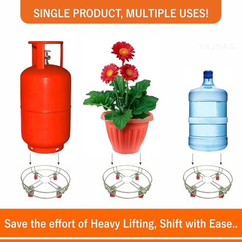 Image of Artiwell Stainless Steel Cylinder Trolley with Wheels Pack of 2 | LPG Gas Cylinder Stand Trolley Stopper and Cove Duty Gas Cylinder Mover Cart with Smooth Rolling Wheels Z Installation (Pack 2)