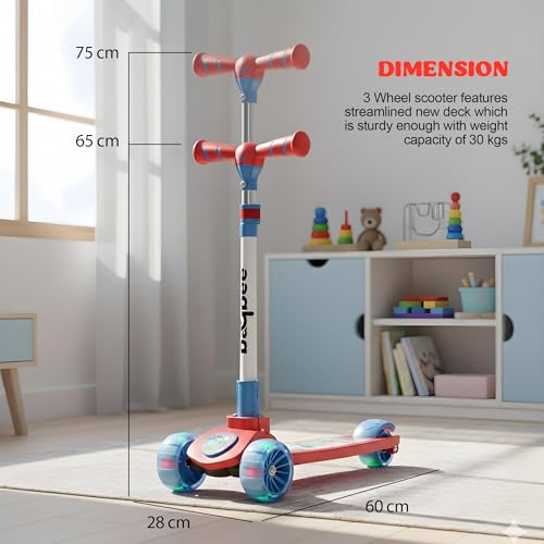 Image of Baybee Kitty Kick Scooter for Kids | Foldable Kid Scooter with 4 Height Adjustable Handle & Brake | Skate Scooters with LED PU Wheels | Runner Scooters for Kids 3 to 10 Years Boys Girls (Red /Blue)