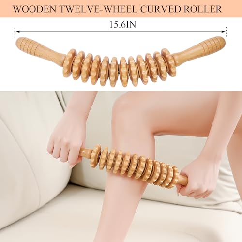 Image of Xokocli Cellulite Massage Tool Wood Therapy Massage Tools Fascia Blaster Cellulite Roller Lymphatic Drainage Massager Deep Tissue Massage Stick for Legs Thighs Muscle Relief Recovery(White 12-Wheel)