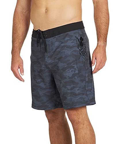 Maui Rippers Mens 19" Midnight Express Camo Board Shorts (Black/Grey, 33)