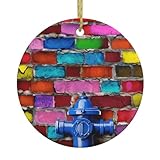 Colgante de cerámica colorido del árbol de Navidad de la impresión del ladrillo, decoraciones de cerámica de la Navidad para el hogar,