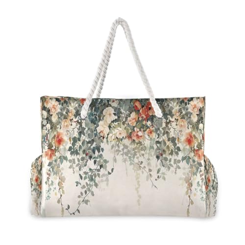 Wildflower Beach Bag with Top Zipper Closure, Waterproof Pool Bag, Large Beach Tote for Women#5442