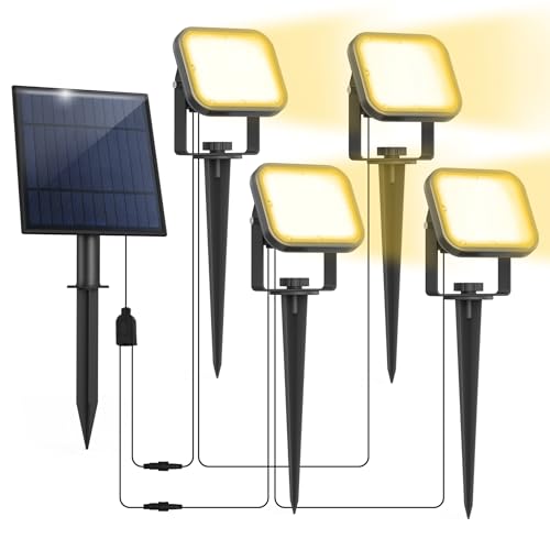 CREPOW Focos solares para exteriores, 20 LED IP65 impermeables, del anochecer al amanecer, 3000 K, luces solares blancas cálidas para patio, jardín, entrada, porche, pasarela, 4 en 1