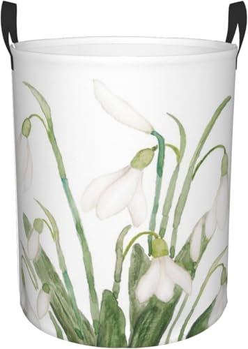 白いスノードロップの花 汚れ服収納洗濯かご 折りたたみ式収納ランドリーボックス シンプルおしゃれ収納袋 M