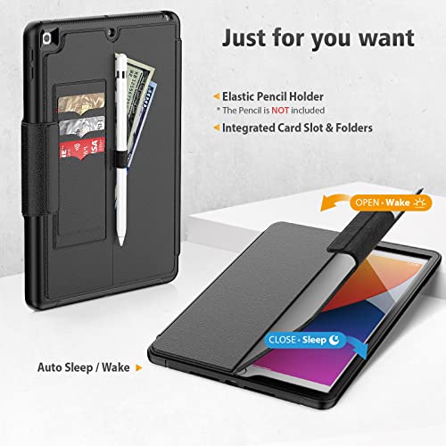 Ipad 9Th/ 8Th /7Th Generation Case 10.2'', Seymac Stock Smart Magnetic Auto Sleep Cover With Card Pocket Steady Stand For Ipad Ipad 9Th/ 8Th /7Th Generation 2021/2020/2019 - Black #TOP2