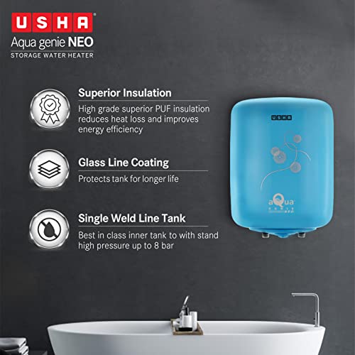 Image of Usha Aquagenie Neo 15 Litre Storage Water Heater with Free Installation (Sky Blue)