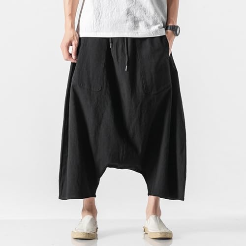 Mens Hippie Pants Harem Men Long Shorts Casual Comfy Wide-Leg Trousers Baggy Boho Beach Yoga Men's Linen Summer Uni3
