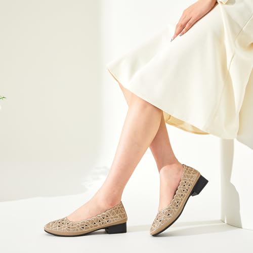 Image of HEAWISH Women's Women's Flats Shoes Ballet Flats for Women,Black Flats Floral Dress Shoes with Heel,Pu Leather Flats Shoes Women Dressy Comfortable Slip on Loafer