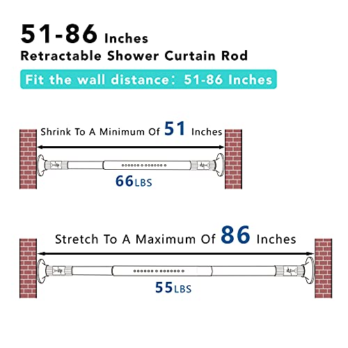 Image of Umimile Tension Curtain Rod, 51-86 inch Adjustable Spring Shower Curtain Rod